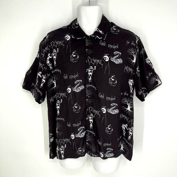 Homme + Femme NEW Genesis Camp Shirt Men Sz M Black Adam Eve Serpent Button Up - Picture 1 of 7